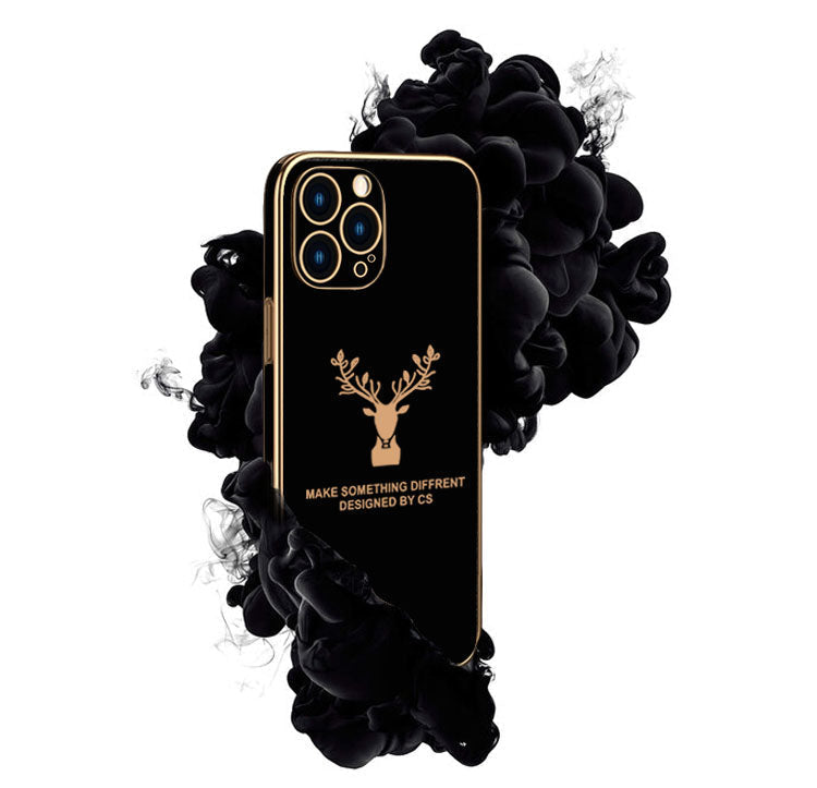 Luxury Golden Edges Deer Glass Back Case For iPhone 13 Pro - Premium Cases