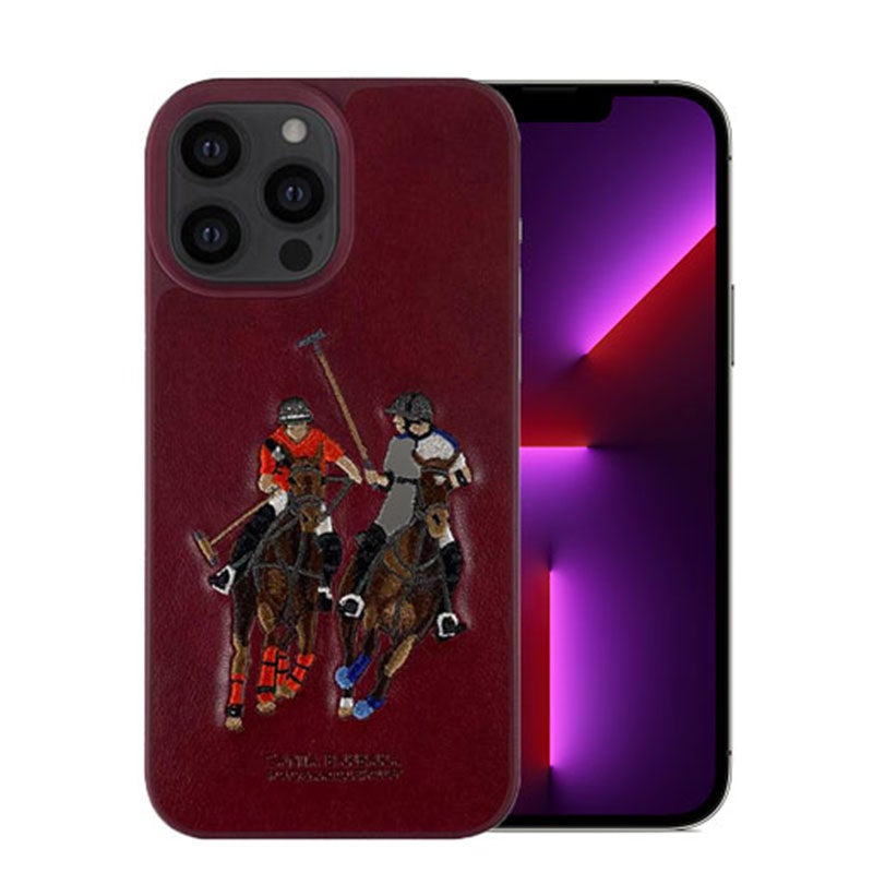 Santa Barbara Jockey Series Genuine Leather Red Case For iPhone 13 Pro Max - planetcartonline