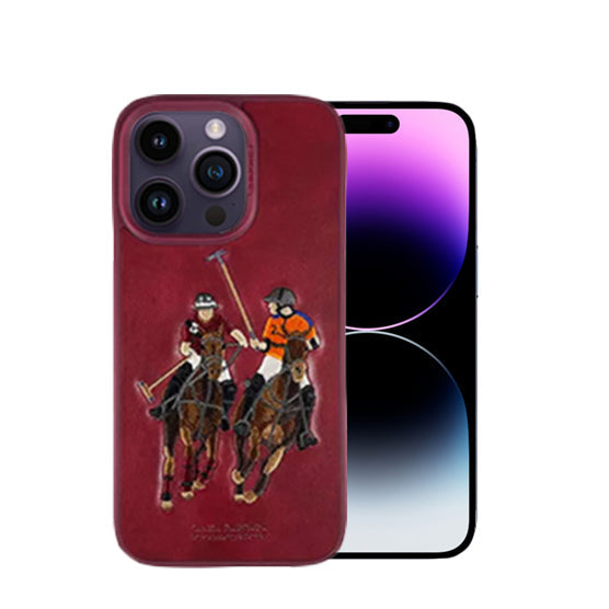 Santa Barbara Jockey Series Genuine Leather Red Case For iPhone 14 Pro Max