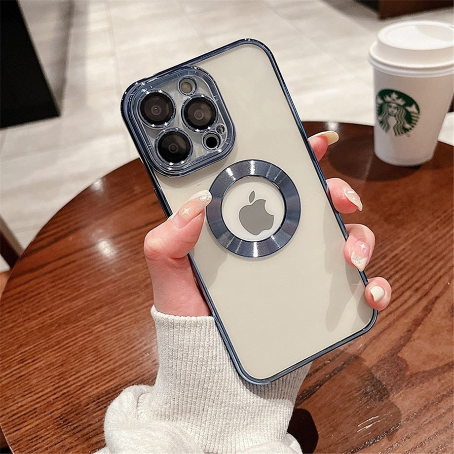 Premium Electroplated Square Silicon Clear Camera Protection Back Case Cover For iPhone 13 Pro