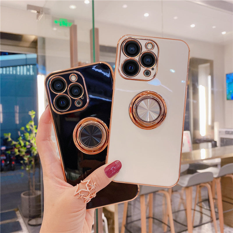 Luxurious Electroplating Ring Holder Soft Silicone Back Case For iPhone 13 Pro