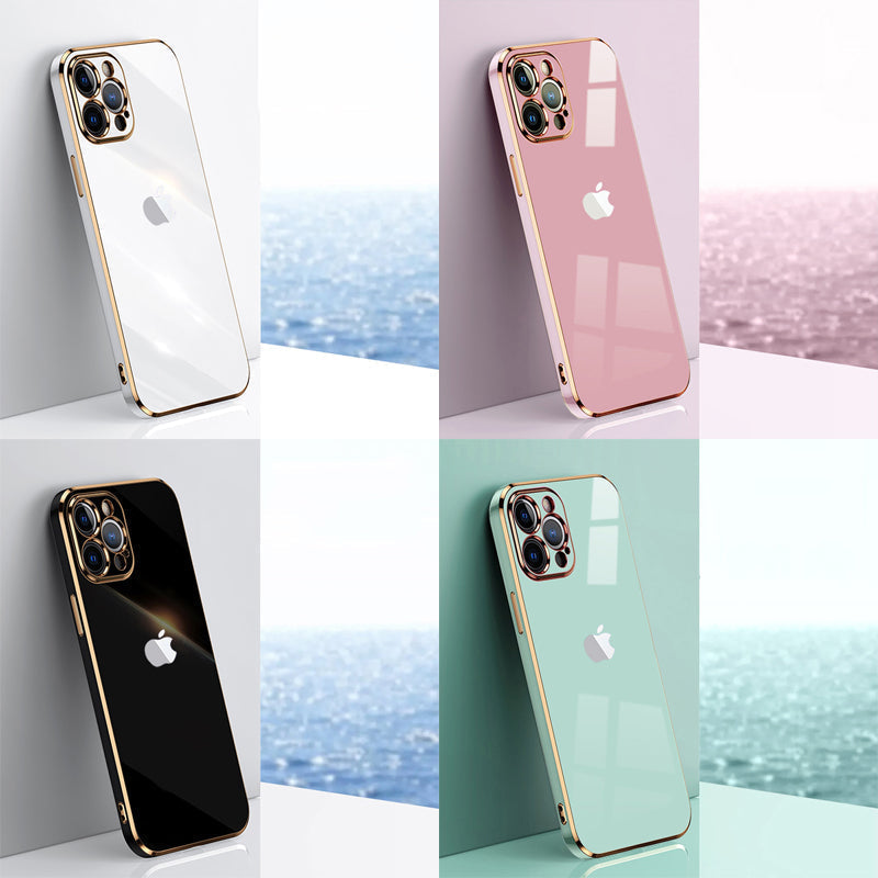 Electroplated Golden Edges Glossy Glass Back Case For iPhone 13 Pro - Premium Cases