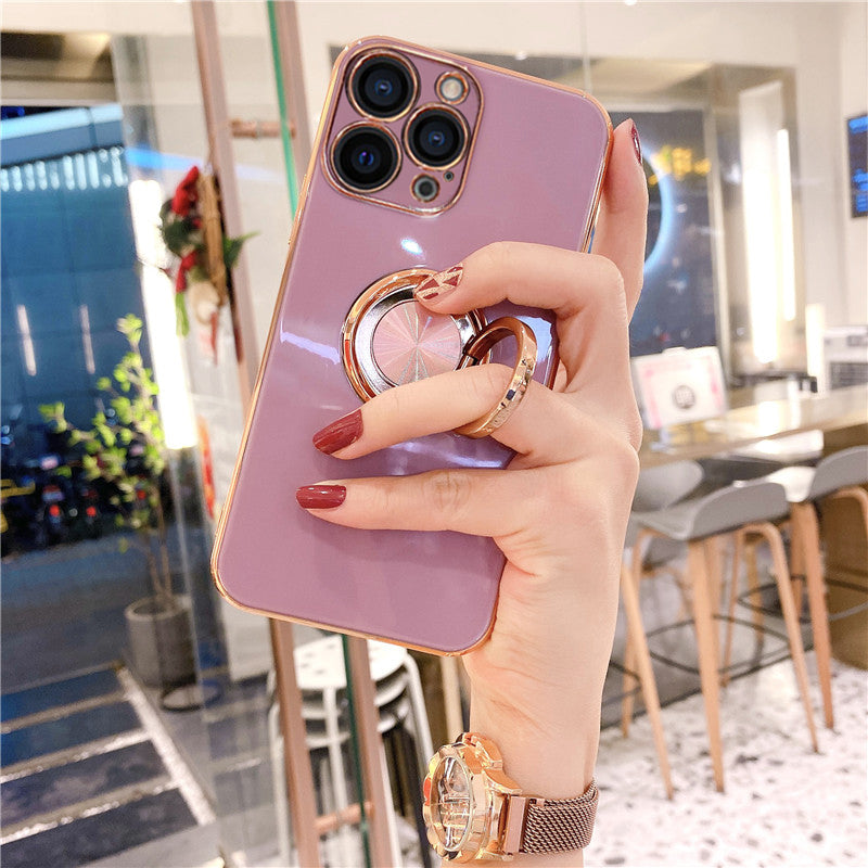 Luxurious Electroplating Ring Holder Soft Silicone Back Case For iPhone 13 Pro Max