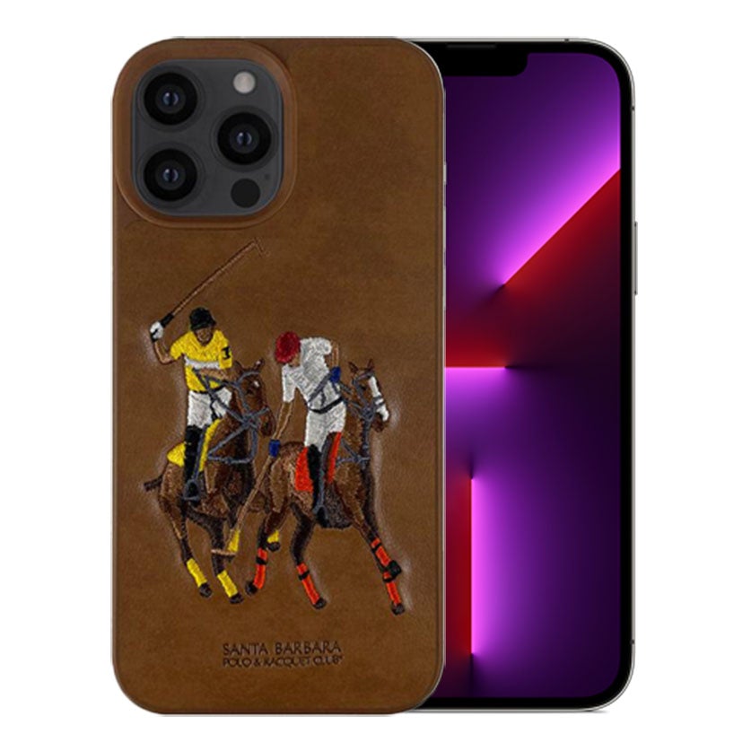 Santa Barbara Jockey Series Genuine Leather Brown Case For iPhone 13 Pro - planetcartonline