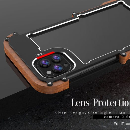 Ironwood Metal and Wooden Armor Bumper Case for iPhone 14