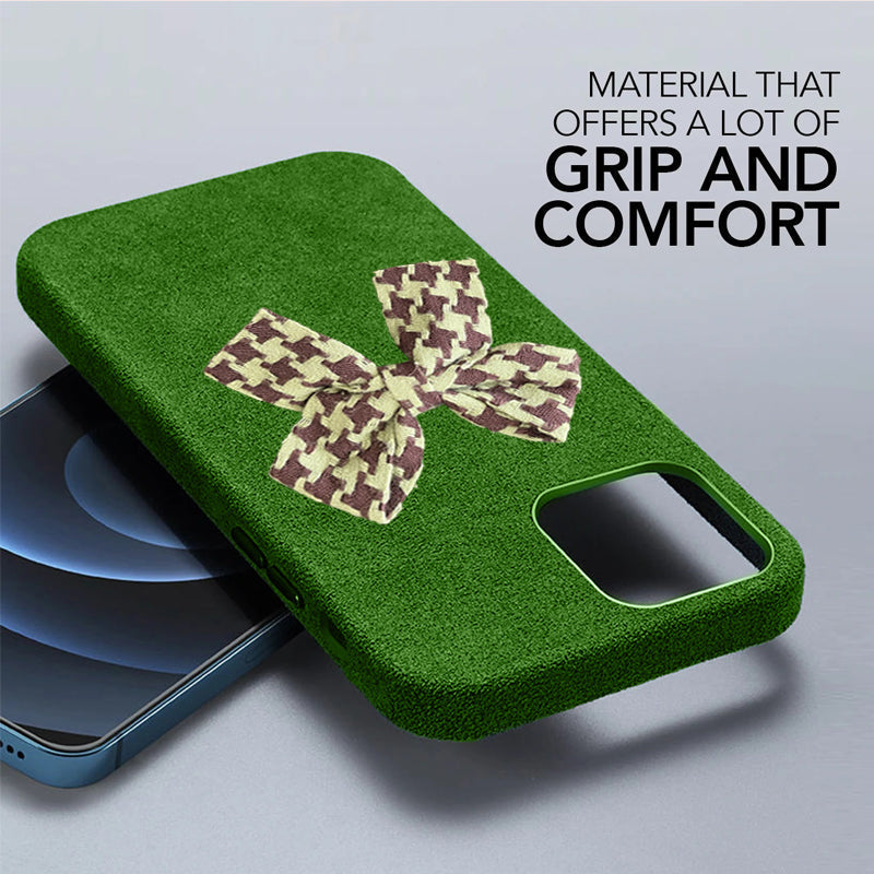 Premium Suede Leather with Bow Back Case for Apple iPhone 13