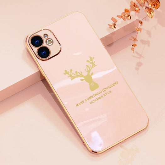 Luxurious Deer Glass Back Case With Golden Edges For iPhone 11 - planetcartonline