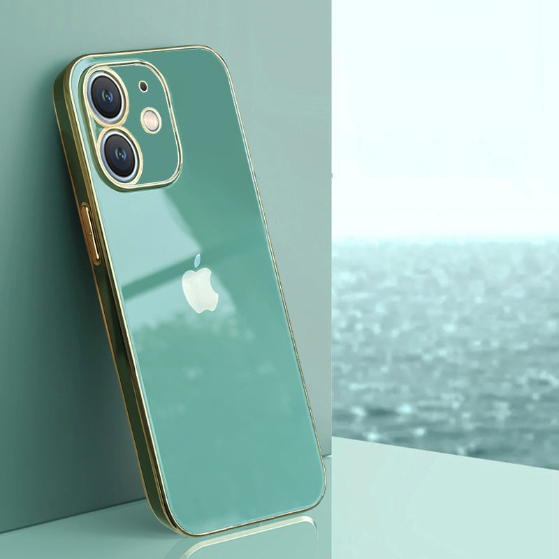 Electroplated Golden Edges Glossy Glass Back Case For iPhone 12 - Premium Cases