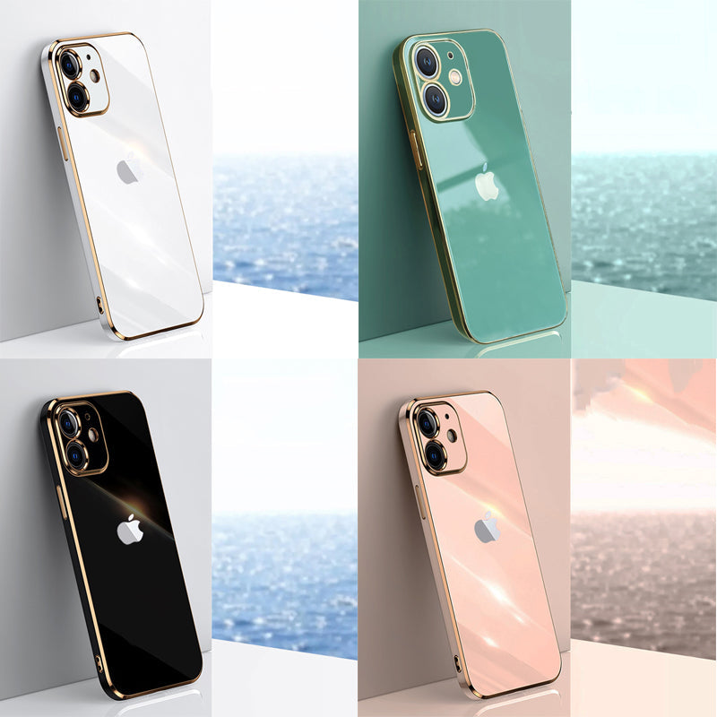 Electroplated Golden Edges Glossy Glass Back Case For iPhone 12 - Premium Cases