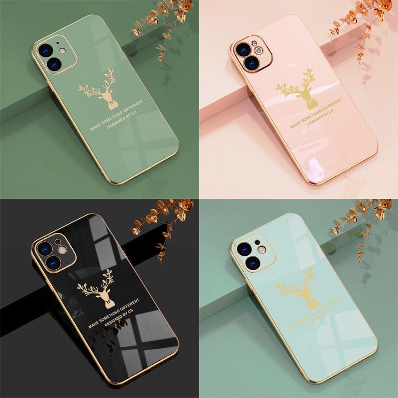 Luxurious Deer Glass Back Case With Golden Edges For iPhone 11 - planetcartonline