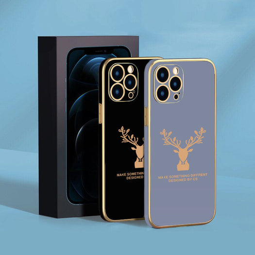 Deer Luxurious Gold Edge Glass Back Case For iPhone 11 Pro - Premium Cases