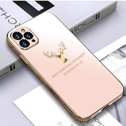 Deer Luxurious Gold Edge Glass Back Case For iPhone 12 Pro - planetcartonline