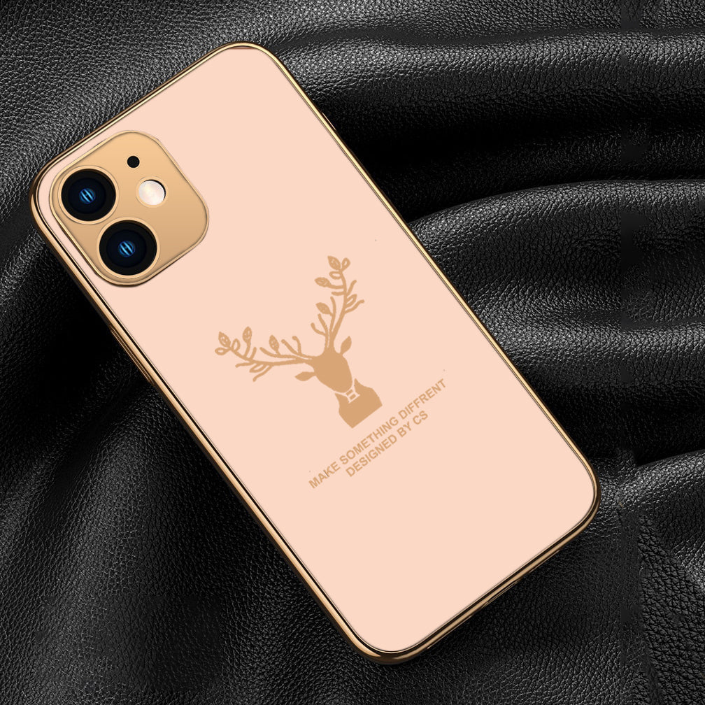 Luxury Golden Edges Deer Glass Back Case For iPhone Series - Premium Cases