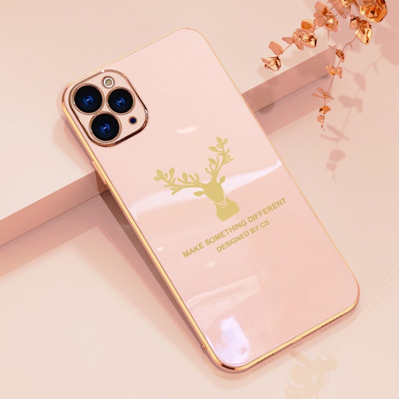 Luxurious Deer Glass Back Case With Golden Edges For iPhone 12 Pro - planetcartonline