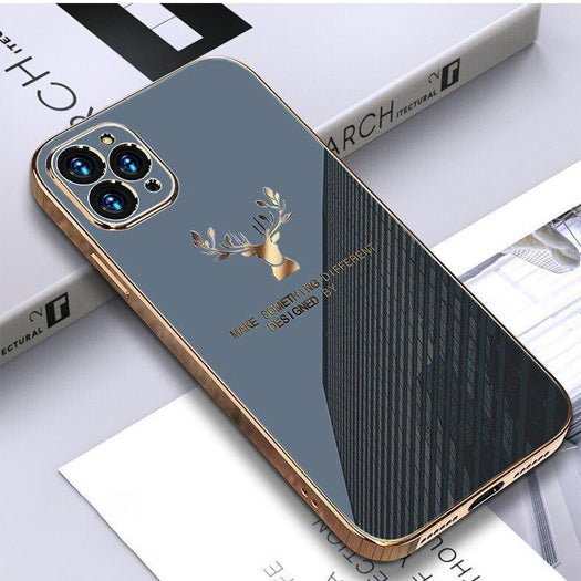 Deer Luxurious Gold Edge Glass Back Case For iPhone 12 Pro Max - planetcartonline