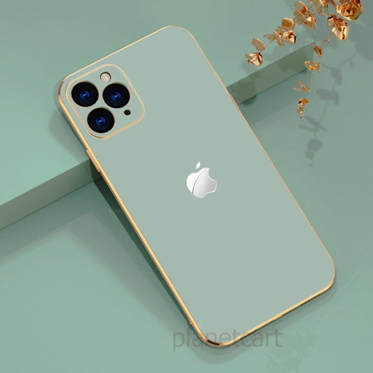 Luxurious Glass Back Case With Golden Edges For iPhone 11 Pro Max
