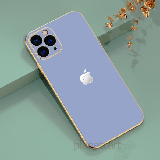 Luxurious Glass Back Case With Golden Edges For iPhone 11 Pro Max