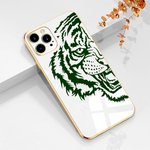 Luxurious Tiger Glass Back Case With Golden Edges For iPhone 12 Pro Max - planetcartonline