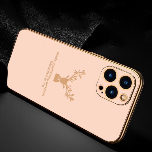 Luxury Golden Edges Deer Glass Back Case For iPhone 13 Pro - Premium Cases
