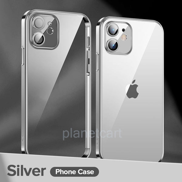Luxury Square Silicon Clear Back Case With Camera Protection For iPhone Series - Premium Cases
