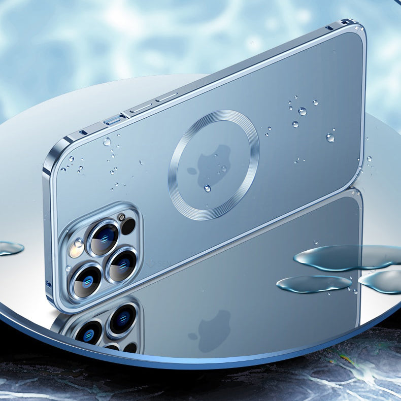 Premium Clear MagSafe Armor Metal Lens Bumper Back Case for iPhone