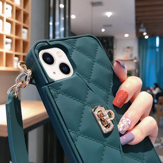Premium Silicone Crossbody Girlish Handbag Wallet Case for Apple iPhone 13