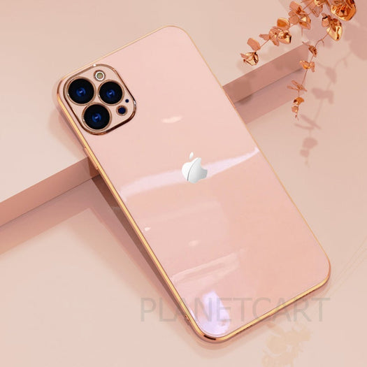 Luxurious Glass Back Case With Golden Edges For iPhone 13 Pro Max - Premium Cases
