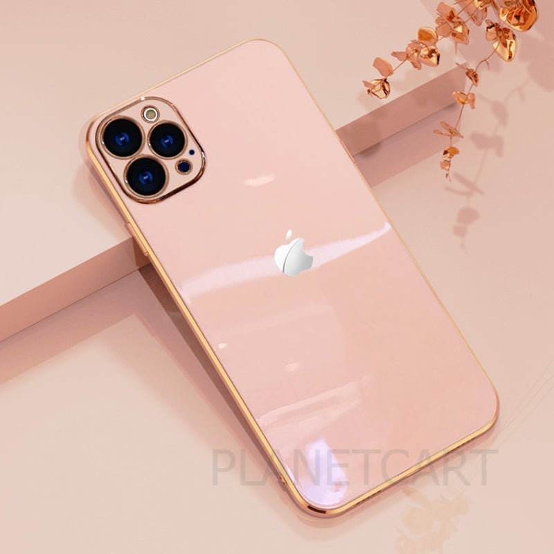 Luxurious Glass Back Case With Golden Edges For iPhone 13 Pro Max - Premium Cases