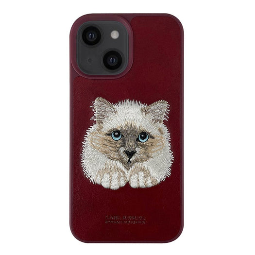 Santa Barbara Savana Series Cat Emboidery Genuine Leather Case For iPhone 13 - planetcartonline