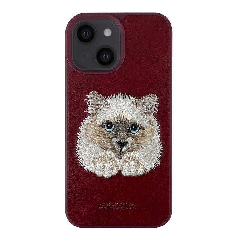 Santa Barbara Savana Series Cat Emboidery Genuine Leather Case For iPhone 13 - planetcartonline