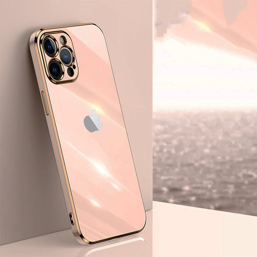 Electroplated Golden Edges Glossy Glass Back Case For iPhone 13 Pro Max - Premium Cases
