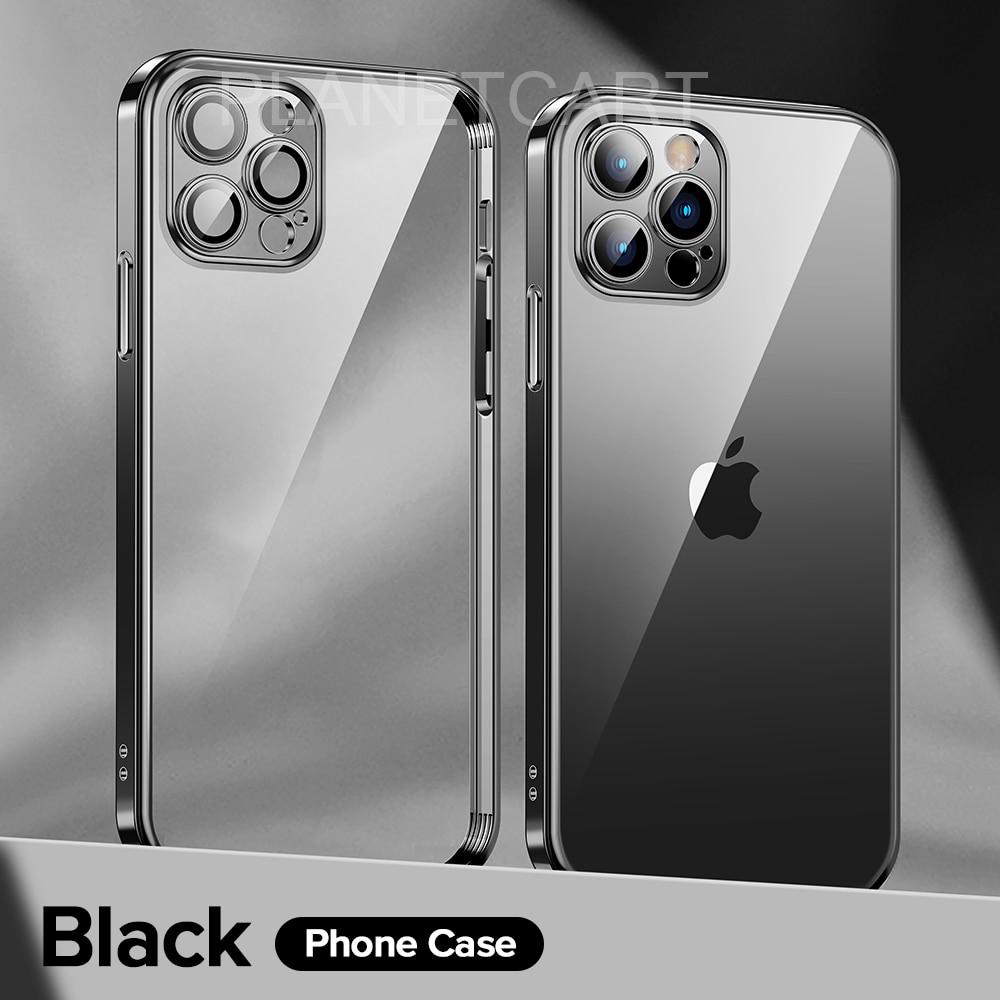 Luxury Square Silicon Clear Back Case With Camera Protection For iPhone Series - Premium Cases