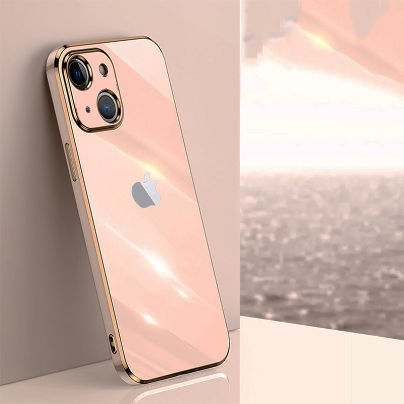 Electroplated Golden Edges Glossy Glass Back Case For iPhone For iPhone Series - Premium Cases