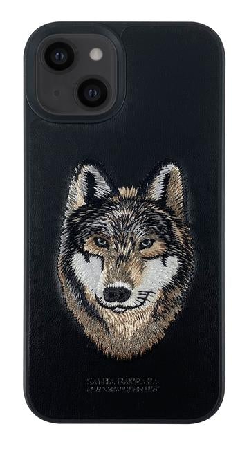 Santa Barbara Savana Series Wolf Emboidery Genuine Leather Case For iPhone 13 - planetcartonline