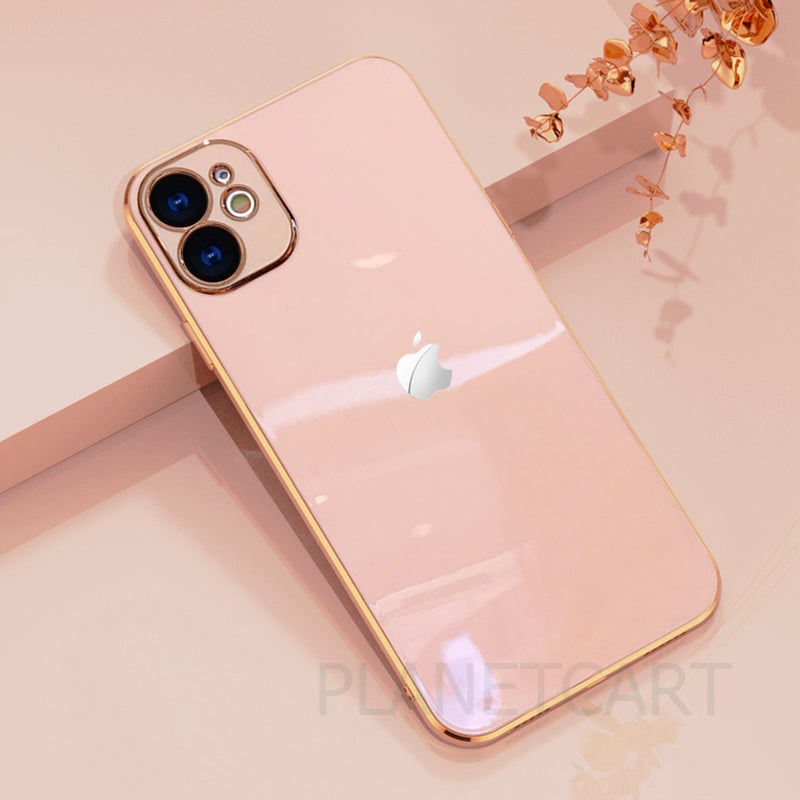Luxurious Glass Back Case With Golden Edges For iPhone 12