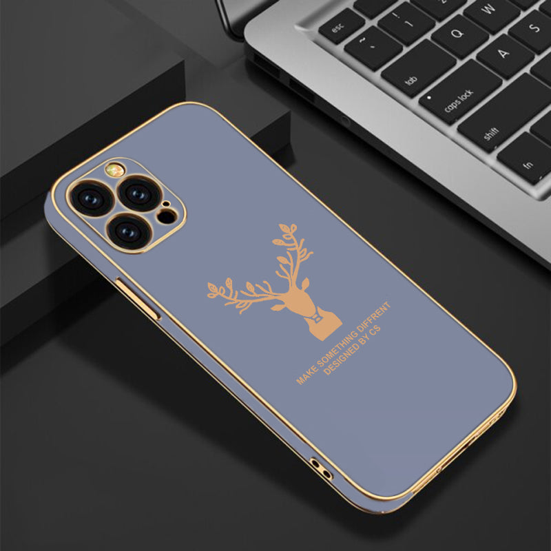Luxury Golden Edges Deer Glass Back Case For iPhone 12 Pro Max - Premium Cases