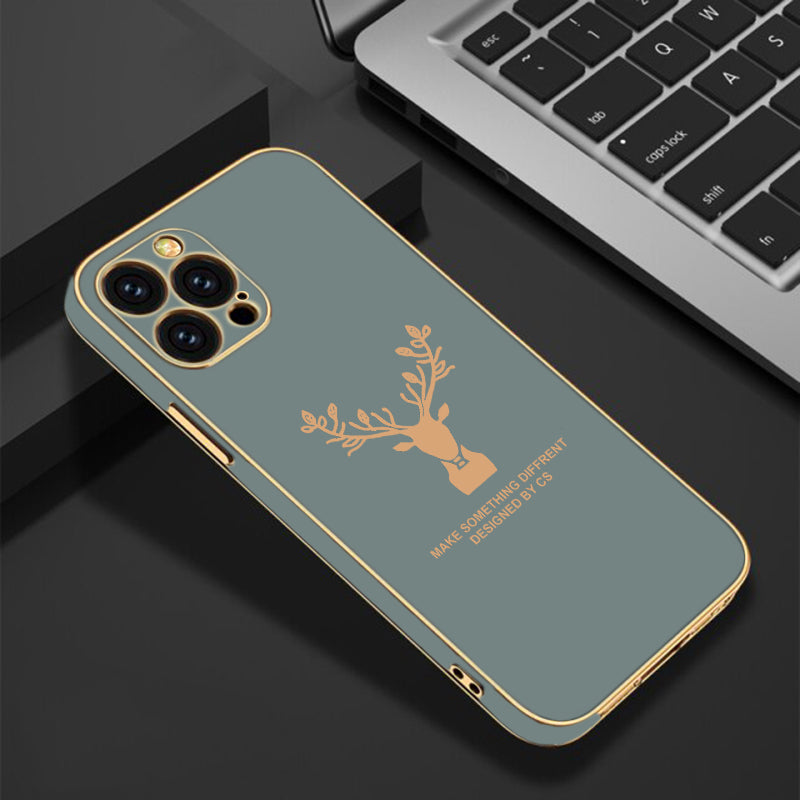 Luxury Golden Edges Deer Glass Back Case For iPhone 12 Pro Max - Premium Cases