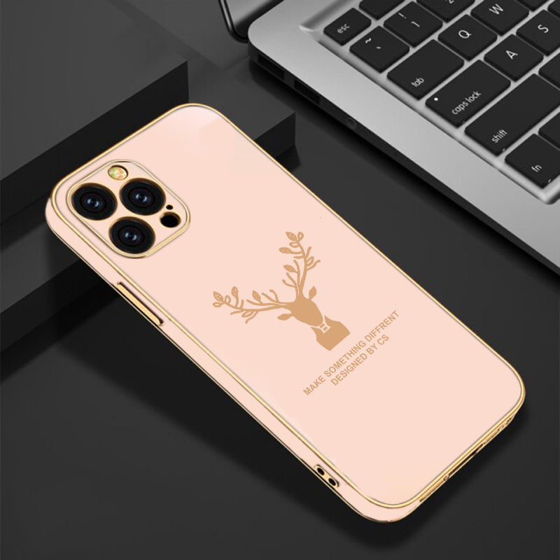 Luxury Golden Edges Deer Glass Back Case For iPhone 12 Pro Max - Premium Cases