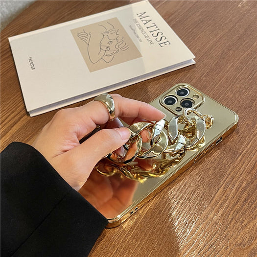 Luxury Electroplated Silicone Wrist Chain Back Case For iPhone 13 Pro