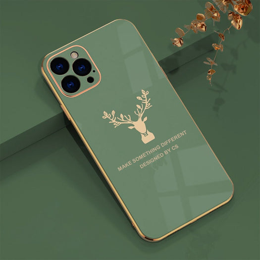 Luxurious Deer Glass Back Case With Golden Edges For iPhone 11 Pro Max - planetcartonline
