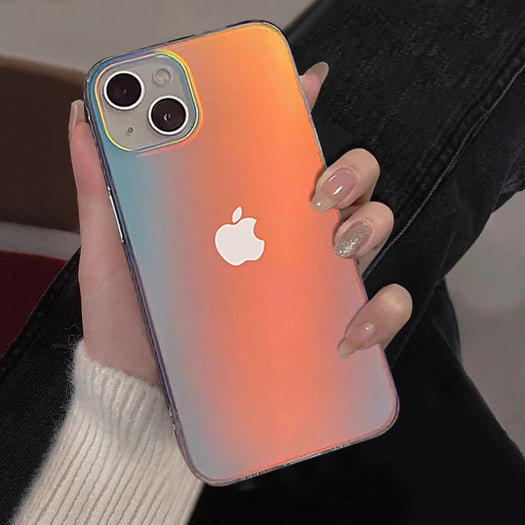 Premium Anti Shock Rainbow Laser Gradient Back Case For iPhone 14
