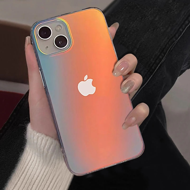 Premium Anti Shock Rainbow Laser Gradient Back Case For iPhone 14