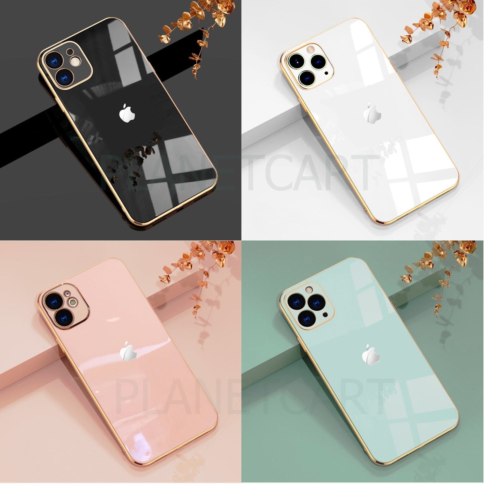 Luxurious Glass Back Case With Golden Edges For iPhone 12