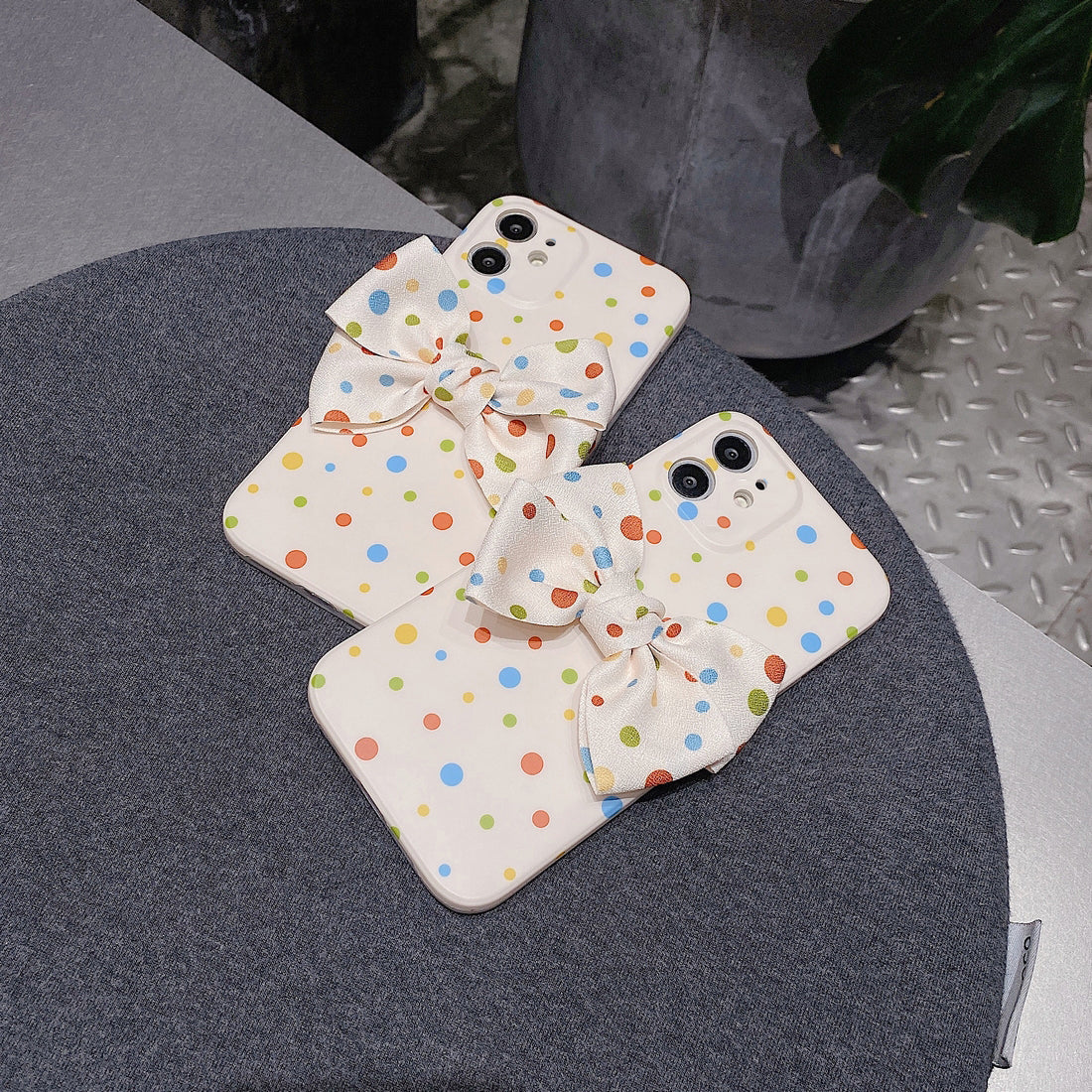 Premium Colorful Polka Dots Bow Back Case for Apple iPhone 12