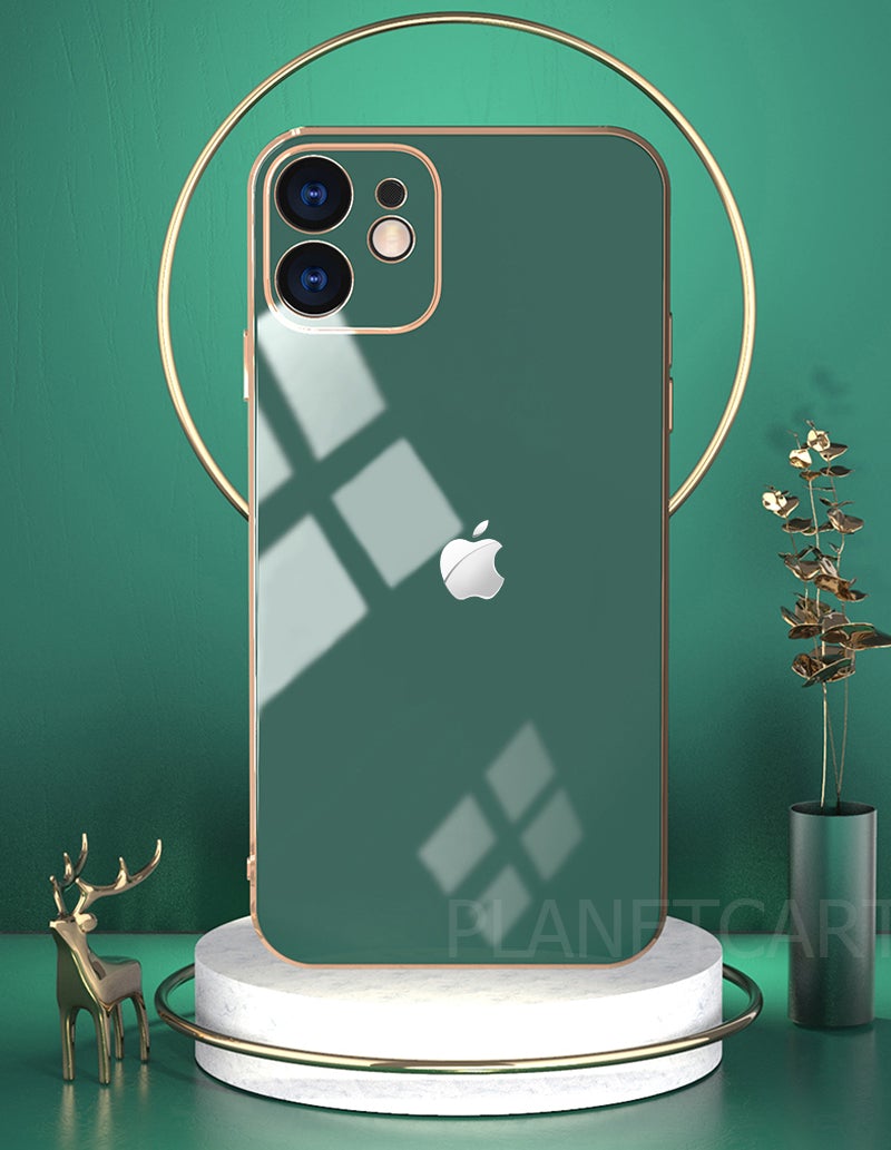 Luxurious Glass Back Case With Golden Edges For iPhone 12