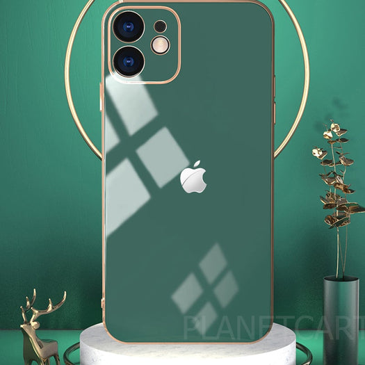 Luxurious Glass Back Case With Golden Edges For iPhone 12 Pro Max