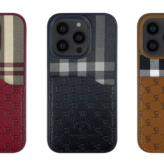 Santa Barbara Classic Plaid Series Genuine Leather Red Case For iPhone 14