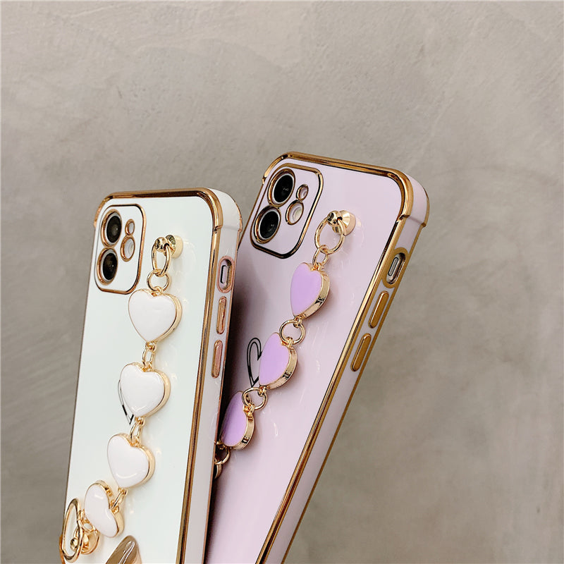 Luxurious Electroplated Soft Silicone Heart Bracelet Back Case For iPhone 13 Pro Max