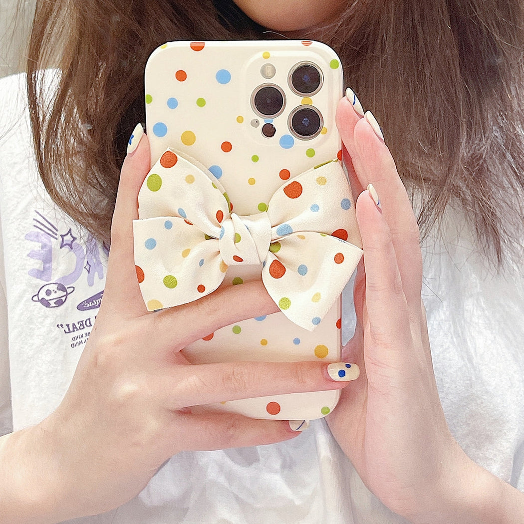 Premium Colorful Polka Dots Bow Back Case for Apple iPhone 13 Pro