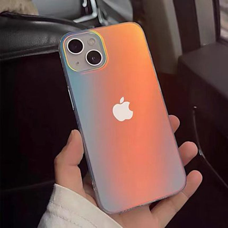 Premium Anti Shock Rainbow Laser Gradient Back Case For iPhone 14